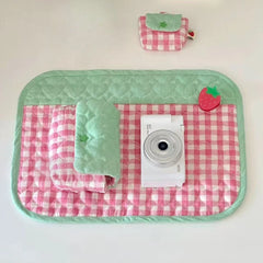 Cute Pink Love Quilted Japanese Style Ancient Table Mat Tablecloth Ins Style Student Desk Material Heart Shaped Table Mat