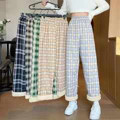 High Waist Fleece Lined Wide Leg Pants Comfortable Casual Korean Style Home Wear Slimming Trousers