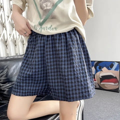 Loose Plaid Shorts Ins Style Shorts High Waist Slimming Wide Legs Casual Home Pants Outdoor Wearing Walking Shorts