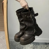 Biker Boots Belt Buckle Ladies Elegant Platform Flats Short Booties Casual Knight Booties