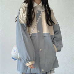 Cute Charm Outdoors Oversized Blue Series Hoodie Button Street Clothing Retro Simple Pullover Sweatshirt