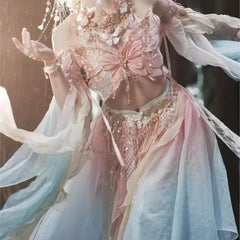 Pink Butterfly Theme Exotic Dunhuang Feitian Hanfu Western Ethnic Style Heavy Embroidery Fairy Suit Role-playing Costume