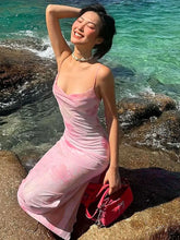 Pink Sweet Dresses Mesh Dresses Streetwear Print Dress Sleeveless V-Neck Elegant Knitted Clothing
