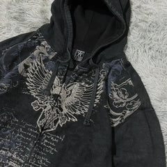 American Oversized Pattern Printed Zipper Hooded Sweater Y2K Gothic Harajuku Hip Hop Couple Hoodies