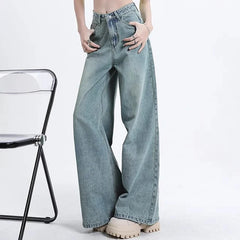 High Waist Korean Slacks Wide Leg Jeans Girls Punk 90s Vintage Denim Straight Leg Pants Light Blue Baggy Trousers