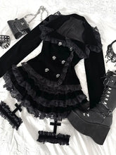 Gothic Palace Style Lace Black 2-piece Set High Street Darkly Slim Patchwork Cross Cake Skirt Suit Y2k Girl Outfits