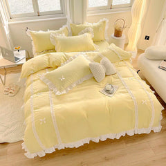 Korean Princess Style Bedding Sets Ins Lace Bowknot Duvet Cover Fitted Sheet