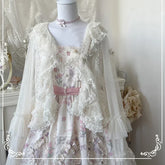 Lolita Sweet Shirts Lace Mesh Harajuku Blouse Y2K Long Sleeve Preppy Style Cardigan Japanese Ruffles Tops