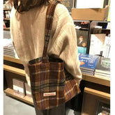 Bag Korean Vintage Square Plaid Zipper SOFT Shoulder Bag Handbag Purse Preppy Style Girls Bag