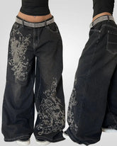 Y2K Gothic Cross Print Loose Jeans Street Hip-hop Retro's