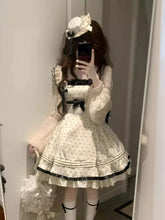 Design Sweet Kawaii Polka Dot Lolita Dress France Elegant Bow 2-piece Set Long Sleeve Short Cardigan