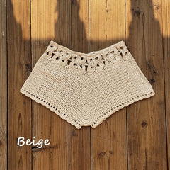 Crochet Cutout Swim Shorts Bathing Suit Bottoms Beach Style Drawstring Beach Board Shorts Swim Trunks