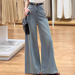 High Waist Wide Leg Denim Jeans Washed Versatile Loose Slimming Draping Long Pants Korean Style