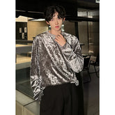 vintage velvet long sleeve t shirt Crew neck hip hop casual tees tops man harajuku velour streetwear camisetas