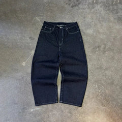 Vintage Black Denim Jeans Trendy Disc Embroidery