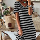 loose striped printed long dress with slits on both sides