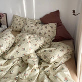 Vintage Floral Duvet Cover Set No Filler with Flat Sheet Pillowcases Single Double Queen Size Girls Ins Korean Bedding Kit