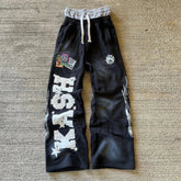 American Sweatpants Y2K Pants Gothic Hip Hop Letter Patch Retro Double Layer Design Baggy Elastic Waist Jogging Casual Pants