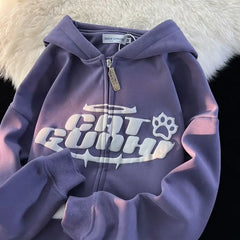 Y2K American Letter Printed Zip-up Hoodies Street Harajuku Style Sweatshirt Couple Casual Loose Plus Velvet Hoodie