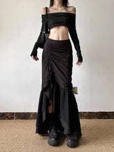 Y2k Spicy Girl Skirts Solid Color Lace Patchwork Draw String Irregular Long Skirt Harajuku Design Streetwear Clothing