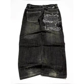 American Y2K Street Trend Letter Embroidered Loose Jeans Harajuku Hip Hop Oversized Wide-leg Pants Unisex Mopping Jeans