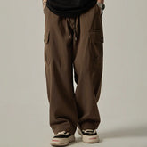 Sweatpants Vintage Japanese Wide Leg Straight Loose Button Big Pockets Cargo Pants Drawstring Trousers