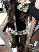 Retro American Style Plaid Long Sleeve T-Shirt Slim Fit Design Sensation Weight Loss Versatile Top Fake Two-Piece