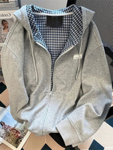 Jmprs Plaid Patchwork Vintage Hoodies Loose Preppy Style Gray Sweatshirts Fall Loose Long Sleeve Sweet Korean Tops
