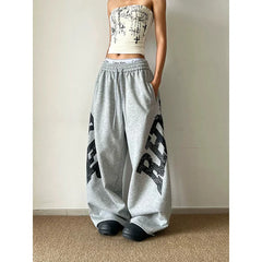 Grey Baggy Wide Leg Sweatpants American Letter Print Pants Harajuku Japanese Vintage Y2k Casual Trouse