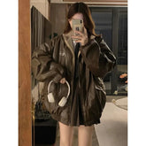 Maillard PU Leather Jacket With Lambswool Coat Both Sides Y2K Velvet Locomotive Cotton-padded Jacket