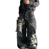 American Vintage Pattern Printing Black Baggy Jeans Y2K Gothic Harajuku Hip Hop Casual Joker Wide-leg Pants