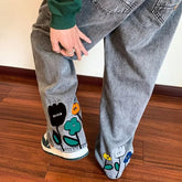Y2K Flower Printed Baggy Jeans Streetwear American Casual Denim Wide-leg Pants Hombre Vintage Straight Trousers