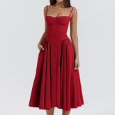 Elegant Sleeveless Backless Pleated Dresses Lady Solid Sling Midi Dress Party Evening A-line Robes