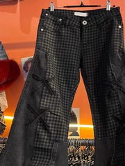 Gothic Y2k High-waist Design Plaid Trousers Vintage Skinny Patchwork Jeans Girl Retro Outfits