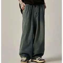 Japanese Vintage Distressed Jeans Loose Straight Leg Bell Bottoms Casual Trousers Trendy Brand High Street Style
