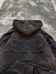 Punk High Street Clothing Destructive Style Sticker Zipper Sweatshirt Trendy Embroidered Whiskers Multi-pocket Hoodie