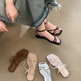 Gladiator Sandals Elegant Narrow Band Clip Toe Shoes Ladies Comfort Flats Beach Sandalias