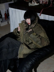 Elegant Fur Colloar Loose Coat Y2k Warm Hoodies Thicken Parkas Casual Outerwear Cotton Padded Jackets