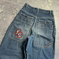 Streetwear Y2K Harajuku hip-hop letter embroidery black loose jeans