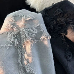 and y2k Streetwear Retro Hole Fringed Sweater Loose Versatile Sweater