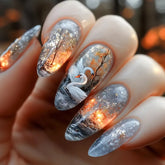 24pcs/set Medium long fake nails Swan fish flowers