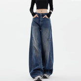 Student Casual Blue Jeans Wide-Leg Pants Loose Drape Straight-Leg Trousers Floor Pants Streetwear