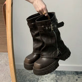 Biker Boots Belt Buckle Ladies Elegant Platform Flats Short Booties Casual Knight Booties
