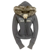 Vintage Casual Zipper Hoodie Jacket Cotton Warm Jacket Y2k Clothes Letter Embroidery Hoodie Oversized Sweatshirt