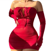 Sexy Beauty Transparent Bra Lace-Up Tight Dress
