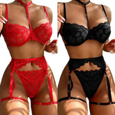 Sexy Erotic Lingerie Women Bra Garters Thongs Patchwork See Through Lingerie Set