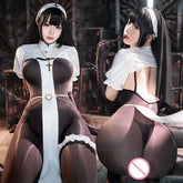 Nun Uniform Cosplay Halloween Costume Lingerie Open Crotch Jumpsuit