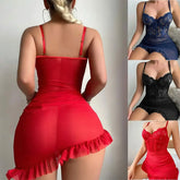 Sexy Transparent Lace Patchwork Pajamas +Thongs Camisola Lingerie Nighty Underwire Bra Set