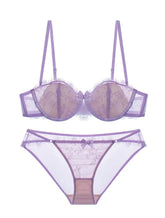 Sexy eyelash lace lingerie half cup women push up steel ring bra Set