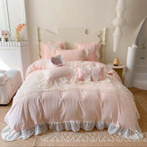 Three-dimensional Embroidery Lace Washed Cotton Quilt Cover Chiffon Soft /Breathable Bed Sheet Bedding Four Piece Set